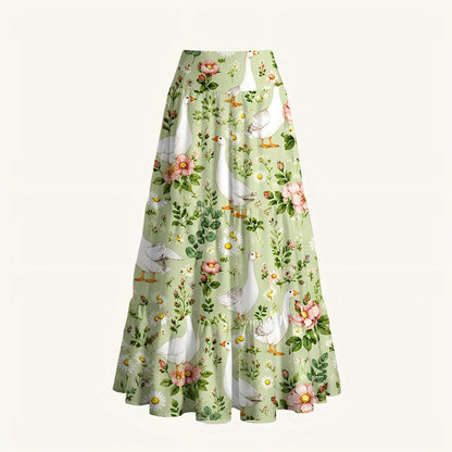 Pastoral Goose Garden Print Convertible Maxi Skirt & Strapless Dress