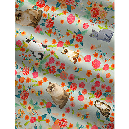 Flower Cat Print Boho Jumpsuit with Pockets for Women
