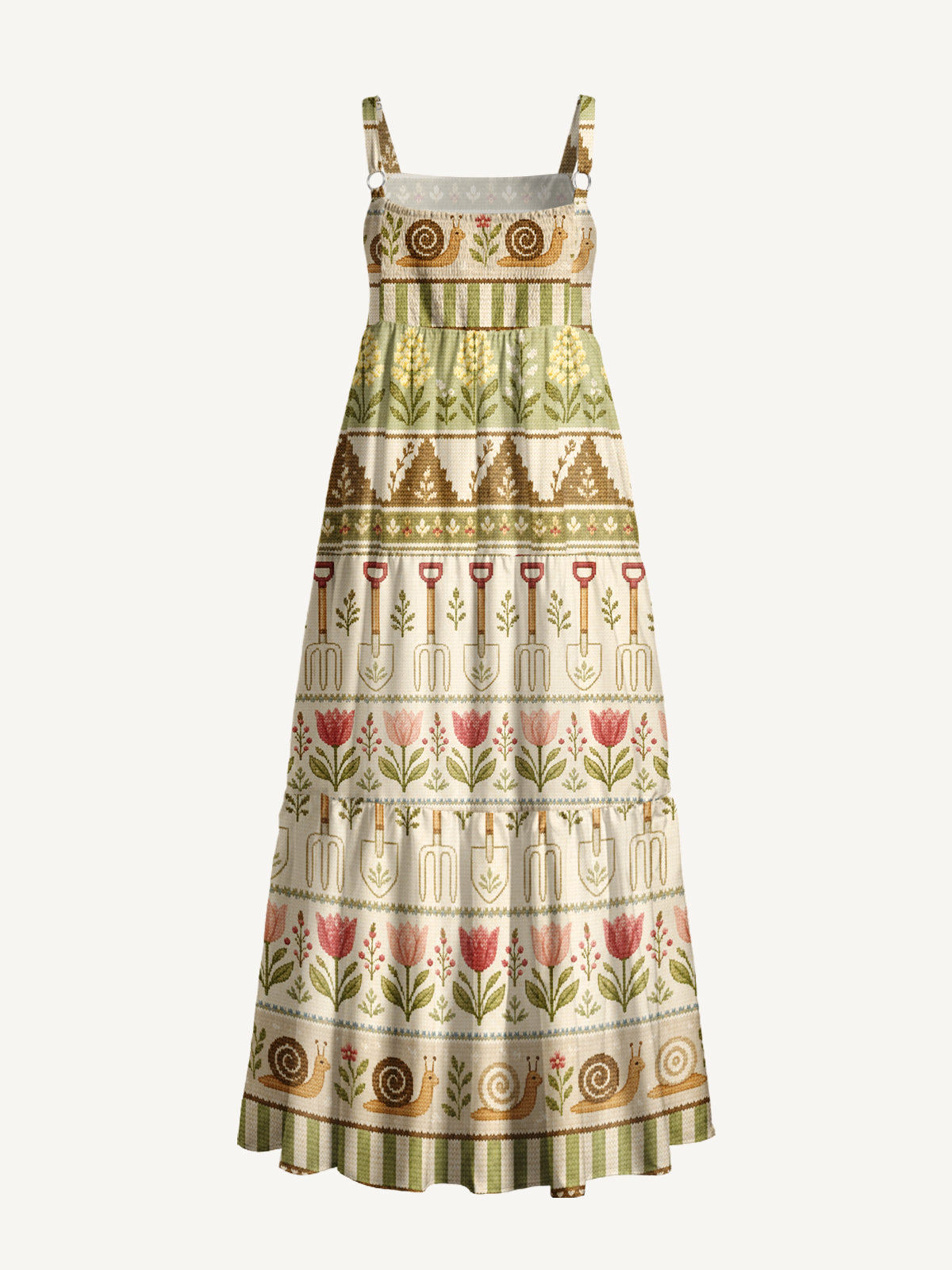 Garden Tales · Snail & Tulip Print Wide Straps Maxi Dress With Pockets