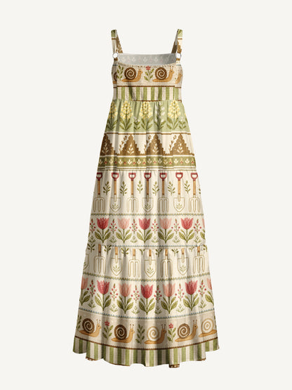 Garden Tales · Snail & Tulip Print Wide Straps Maxi Dress With Pockets