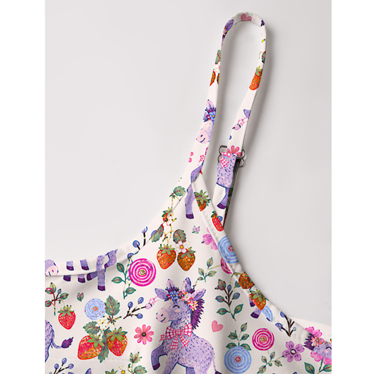 Strawberry Blossom Donkeys Print Spaghetti Strap Mini Dress