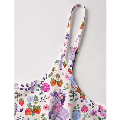 Strawberry Blossom Donkeys Print Spaghetti Strap Mini Dress