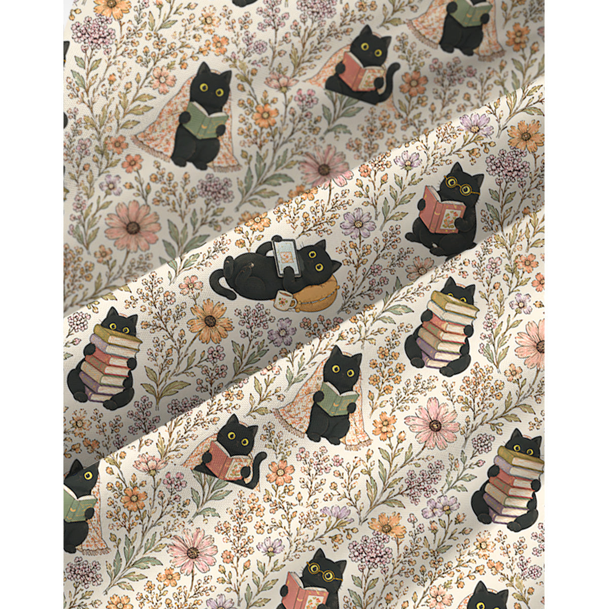 Books Blooms and Black Cats Print Spaghetti Strap Mini Dress
