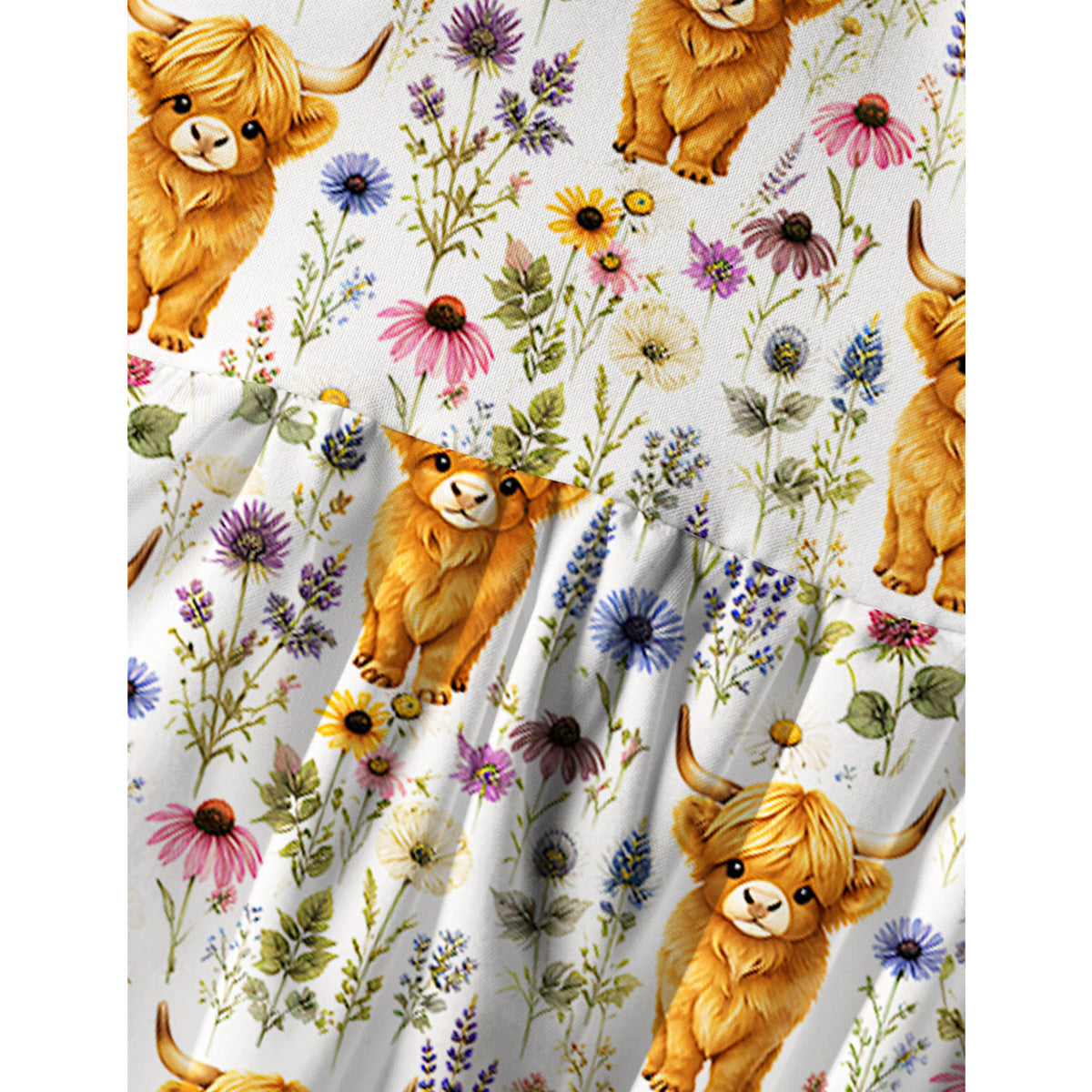 Farm Animal Boho Highland Cow Print Spaghetti Strap Mini Dress
