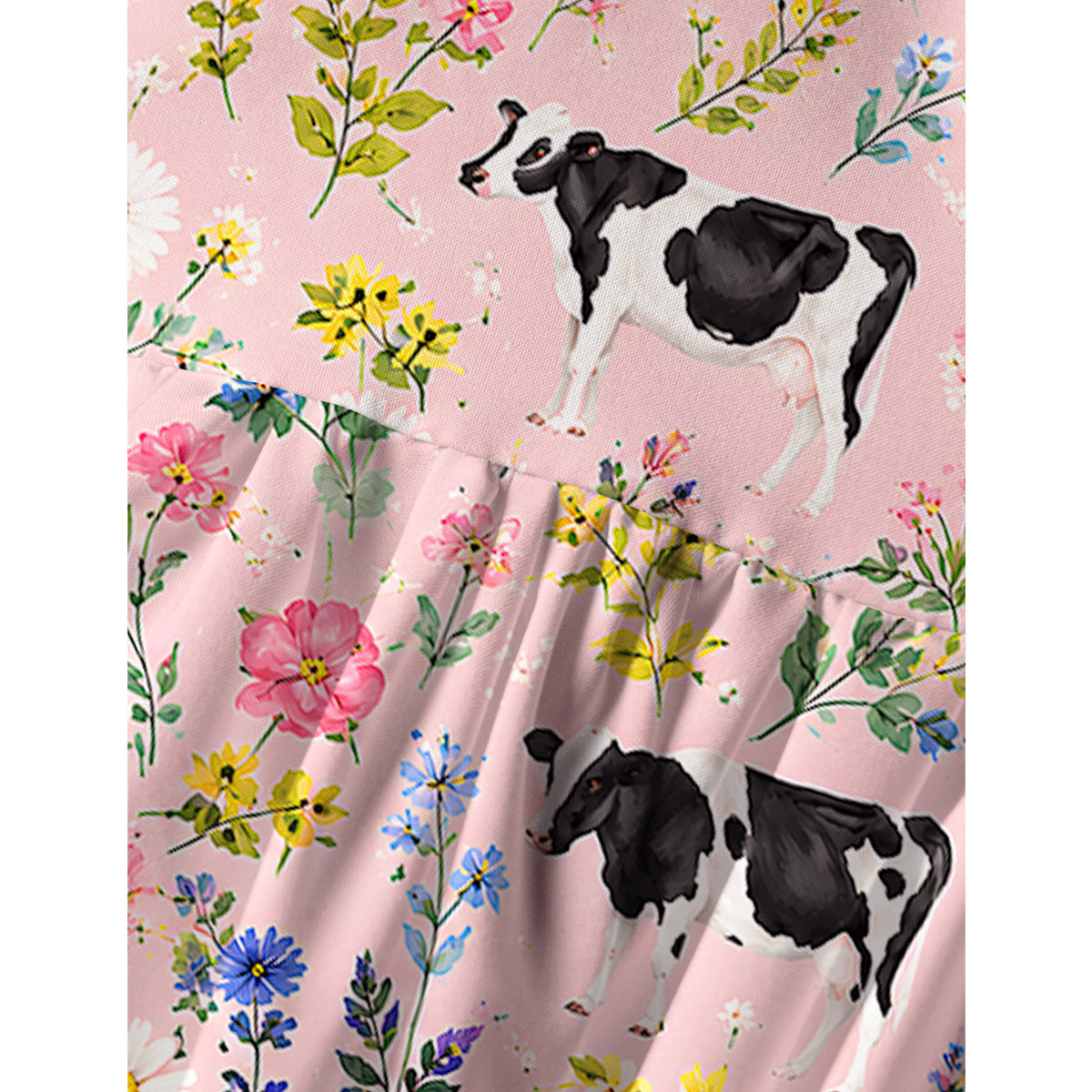 Holstein Cattle Cow Farm Animal Floral Pink Print Spaghetti Strap Mini Dress