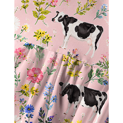Holstein Cattle Cow Farm Animal Floral Pink Print Spaghetti Strap Mini Dress