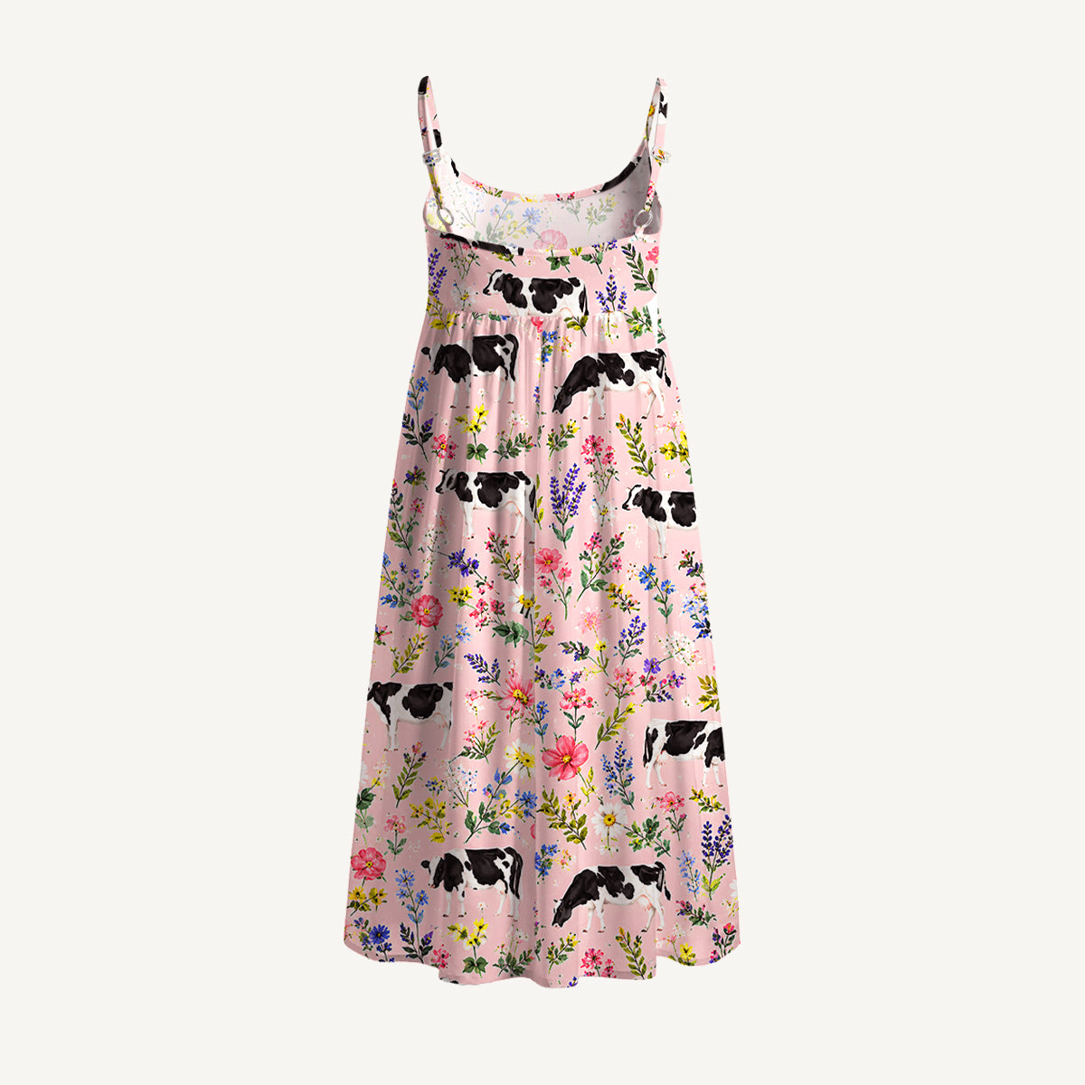 Holstein Cattle Cow Farm Animal Floral Pink Print Spaghetti Strap Mini Dress
