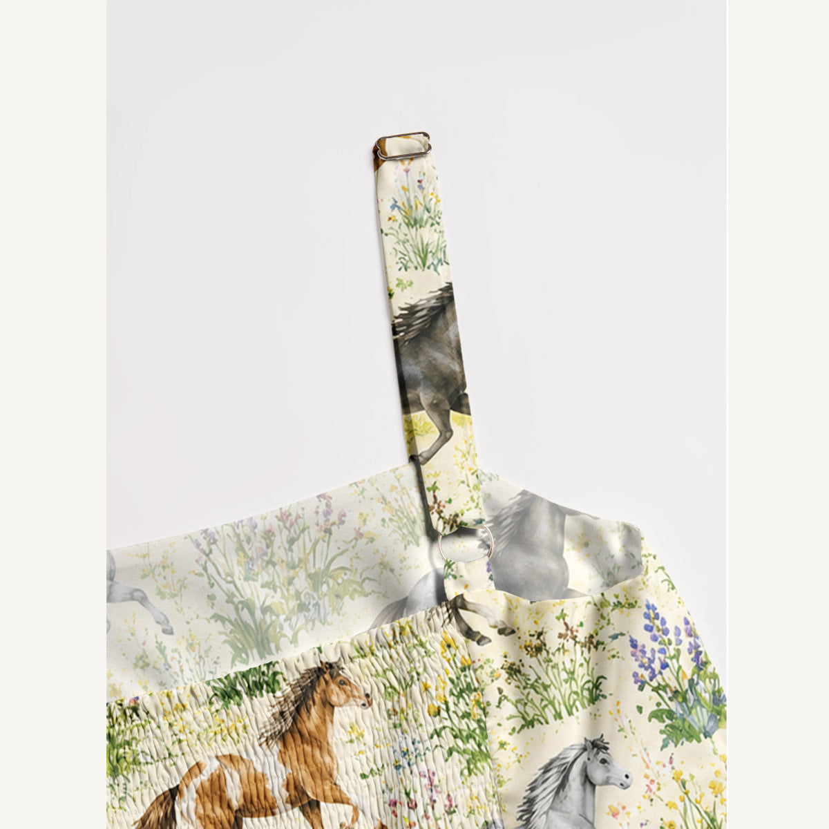 Multicolor Wild Horses Print Wide Straps Maxi Dress With Pockets