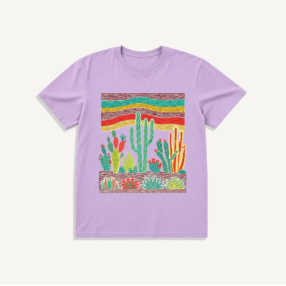 Desert Cactus Skies Print Crew Neck Cotton Tee