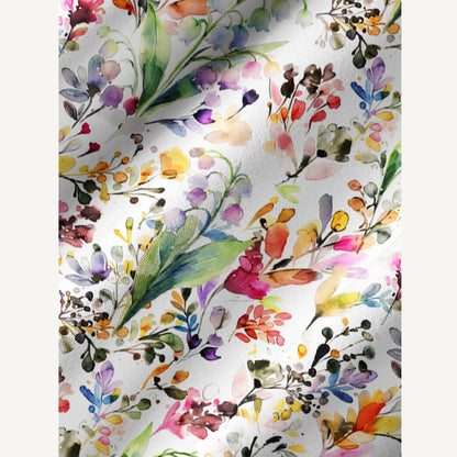Watercolor Wildflower Garden Print Boho Tie‑Neck Smock Mini Dress