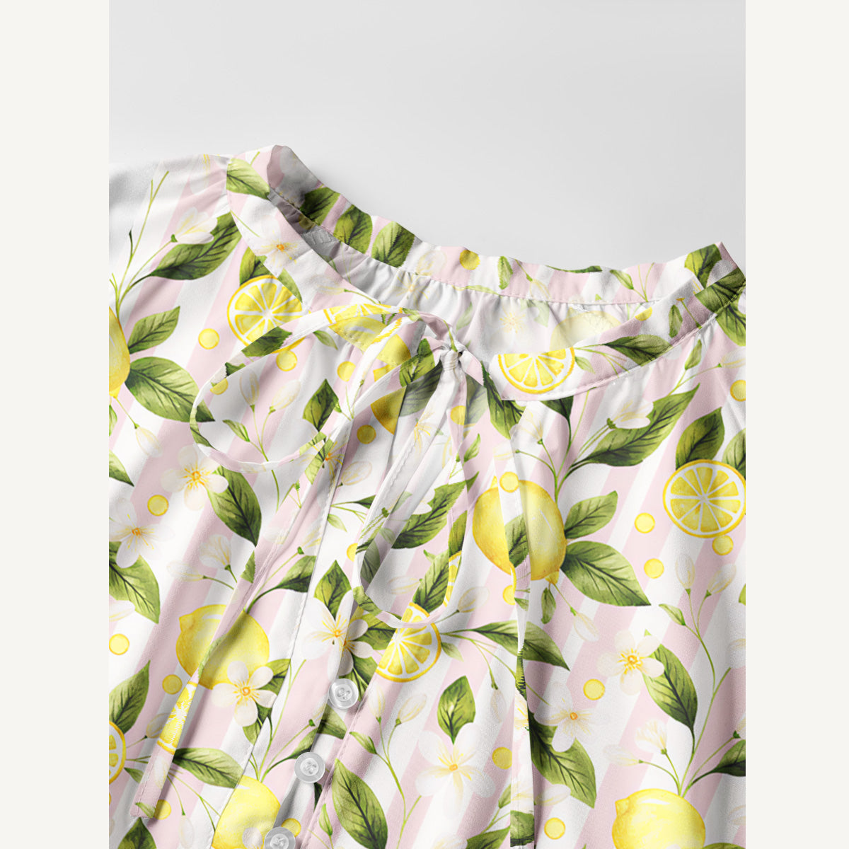 Lemon Grove Sunshine Print Boho Tie‑Neck Smock Mini Dress