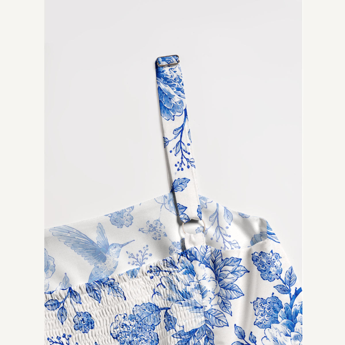 Bluebird Blossom Toile Print Wide Straps Maxi Dress With Pockets