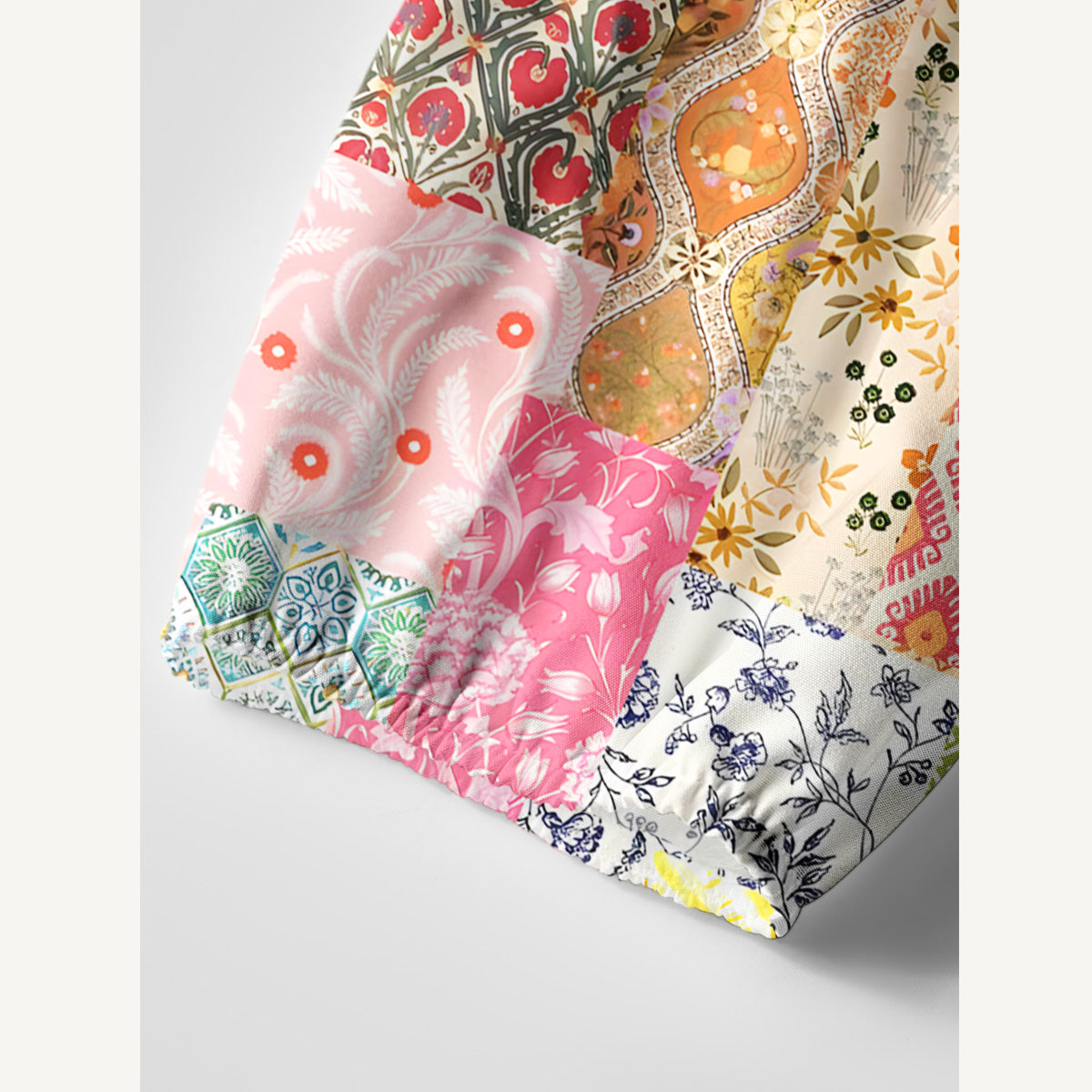 Colorful Bohemian Patchwork Print Boho Tie‑Neck Smock Mini Dress