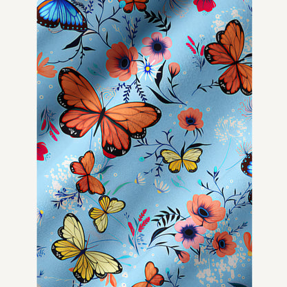 Butterfly Blossom Print Boho Tie‑Neck Smock Mini Dress
