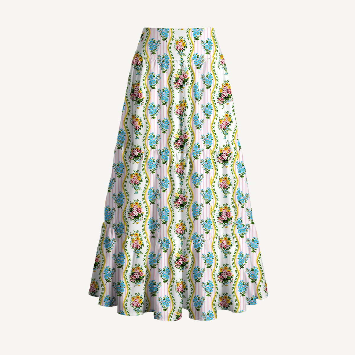 Vintage Bouquet Rose Print Convertible Maxi Skirt & Strapless Dress
