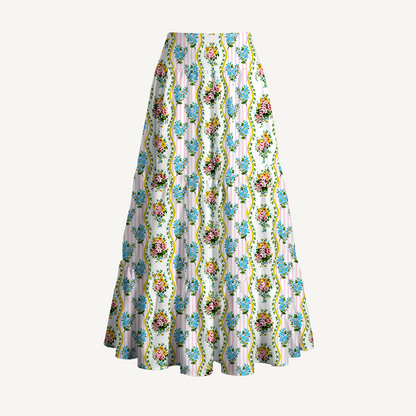 Vintage Bouquet Rose Print Convertible Maxi Skirt & Strapless Dress