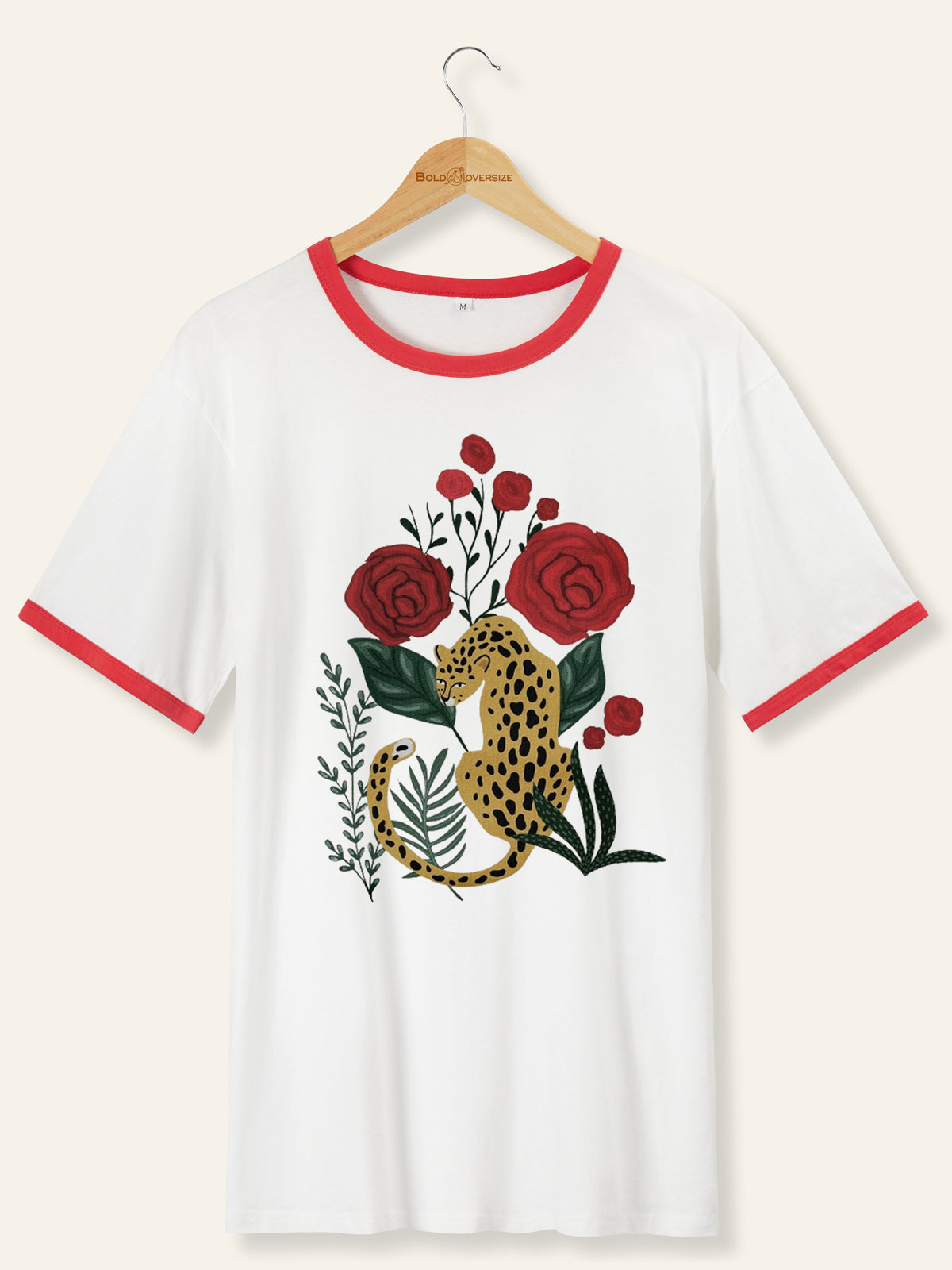 Retro Leopard Illustration Ringer Tee