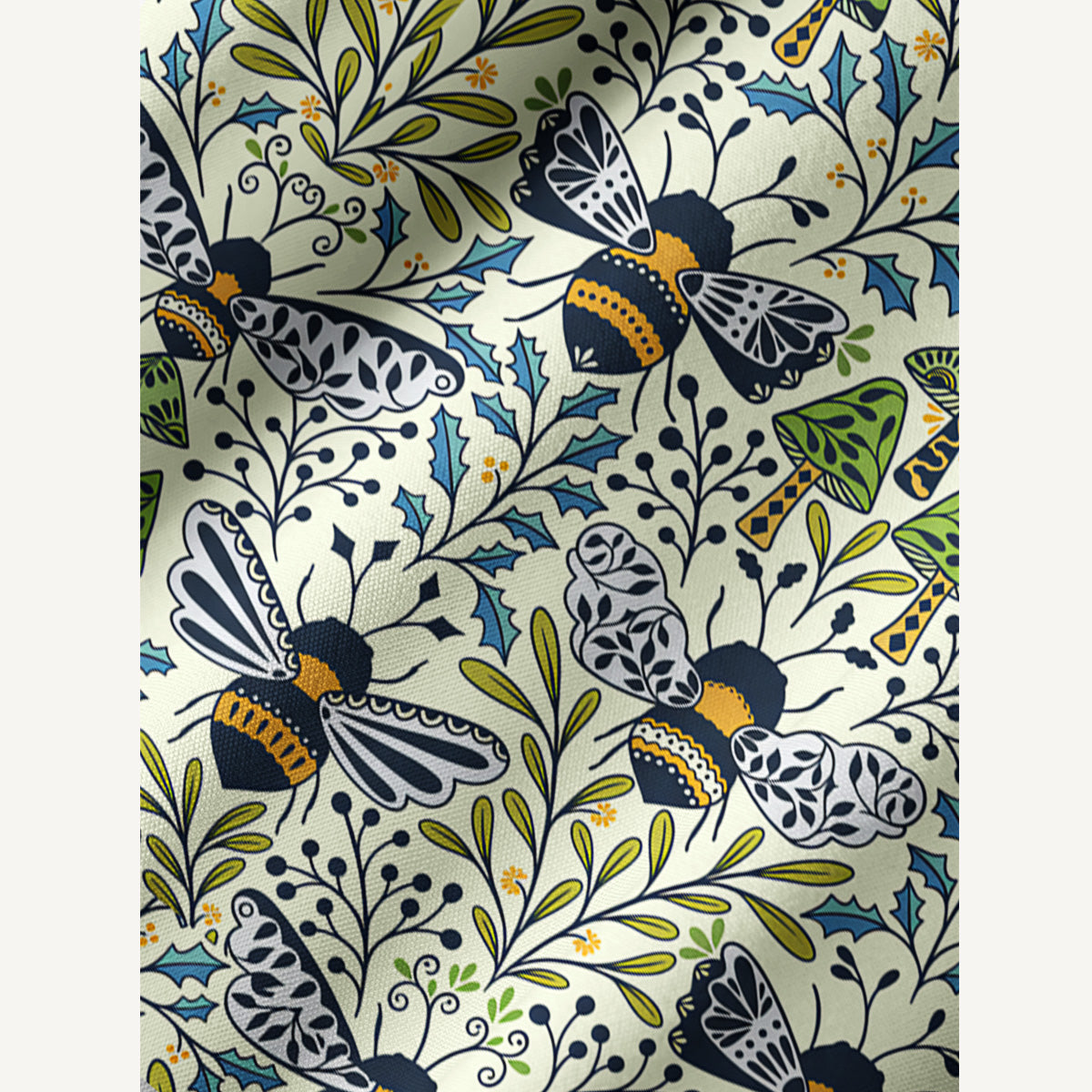 Botanical Bee Garden Print Boho Tie‑Neck Smock Mini Dress