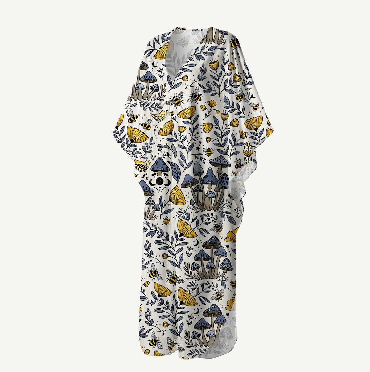 V‑Neck Bee Whisper Forest Kimono Sleeve Kaftan Dress
