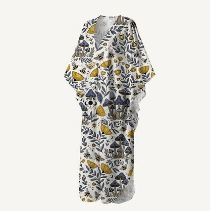 V‑Neck Bee Whisper Forest Kimono Sleeve Kaftan Dress
