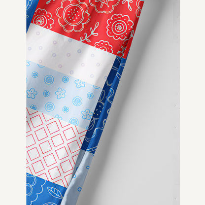 Patriotic Patchwork Print Cotton Wide Straps Maxi Dress With Pockets
