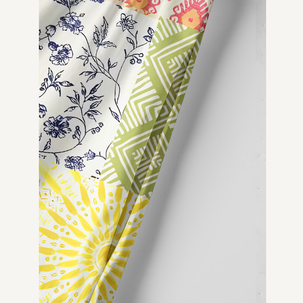 Colorful Bohemian Patchwork Print Cotton Wide Straps Maxi Dress With Pockets