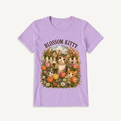 Blossom Kitty Cottage Print Crew Neck Cotton Tee