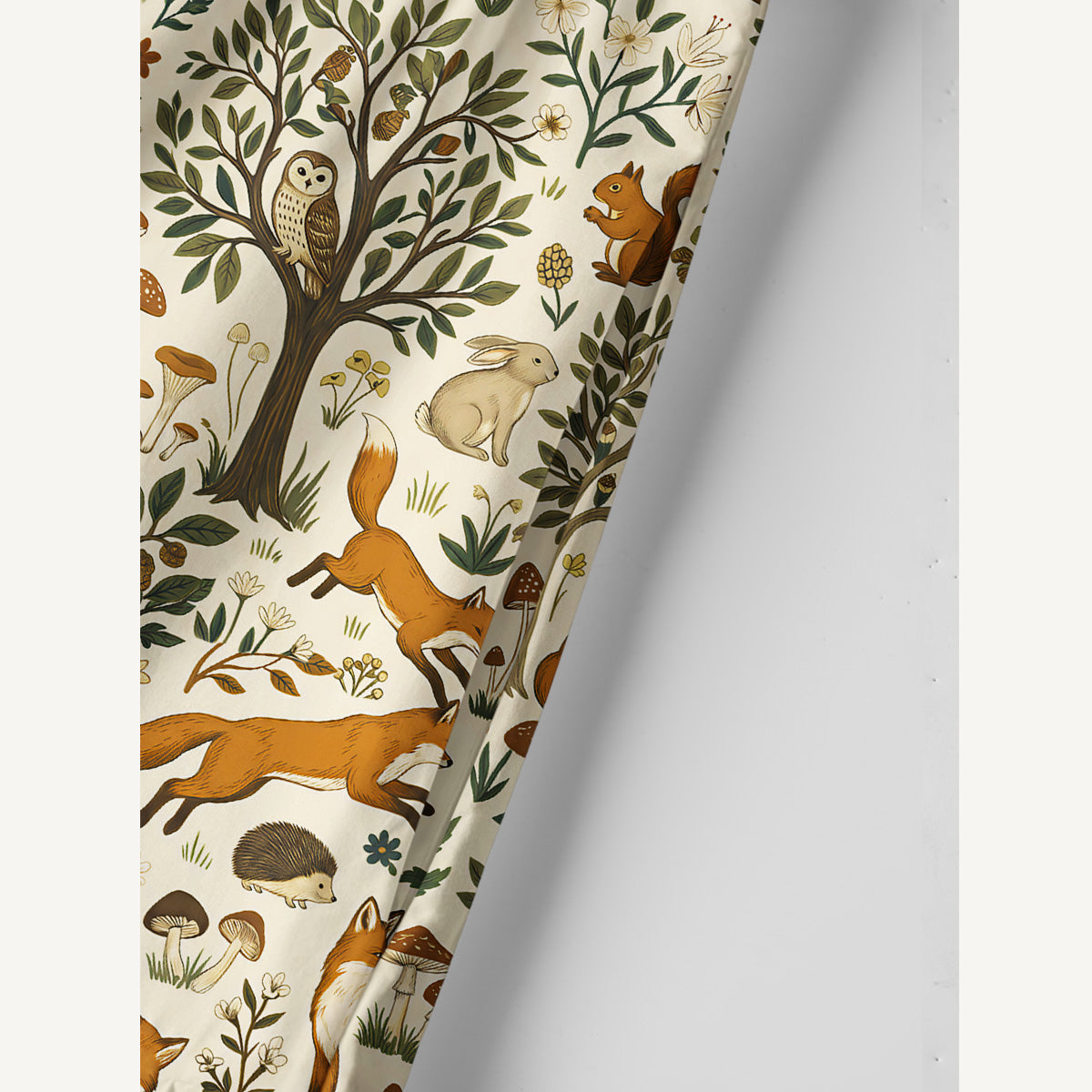 Woodland Creatures Print Cotton Wide Straps Maxi Dress With Pockets