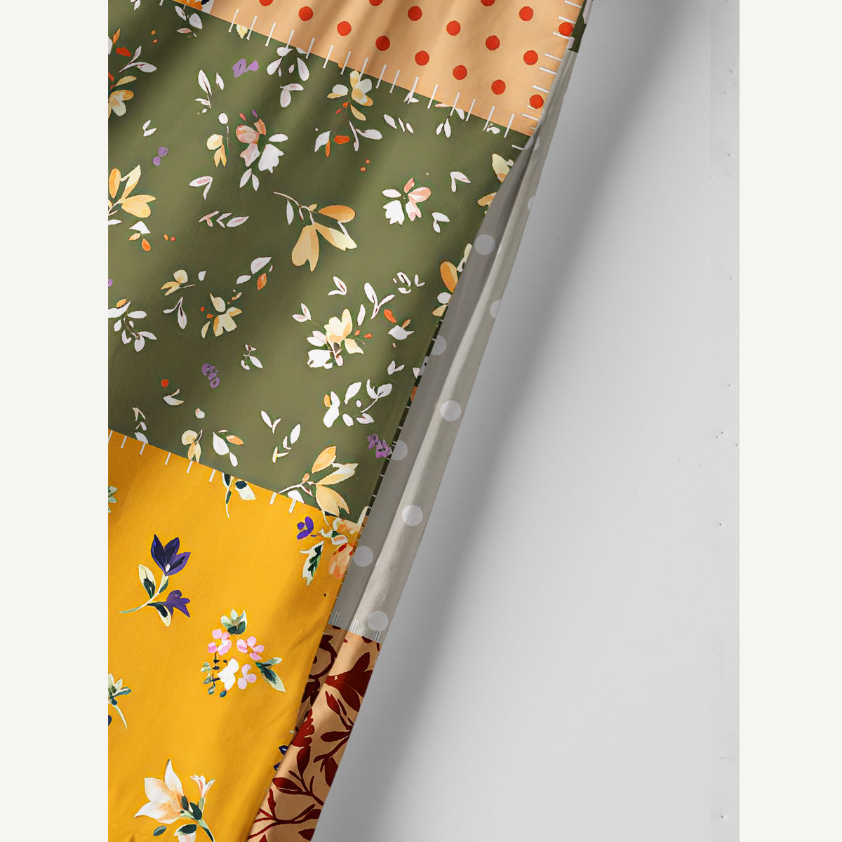 Rustic Floral Patchwork Print Cotton Wide Straps Maxi Dress With Pockets