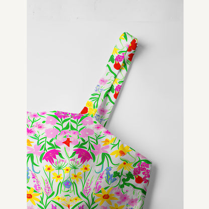 Elegant Garden Print Cotton Wide Straps Maxi Dress With Pockets