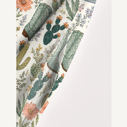 Western Desert Cactus Cowboy Boots Print Wide Straps Maxi Dress With Pockets