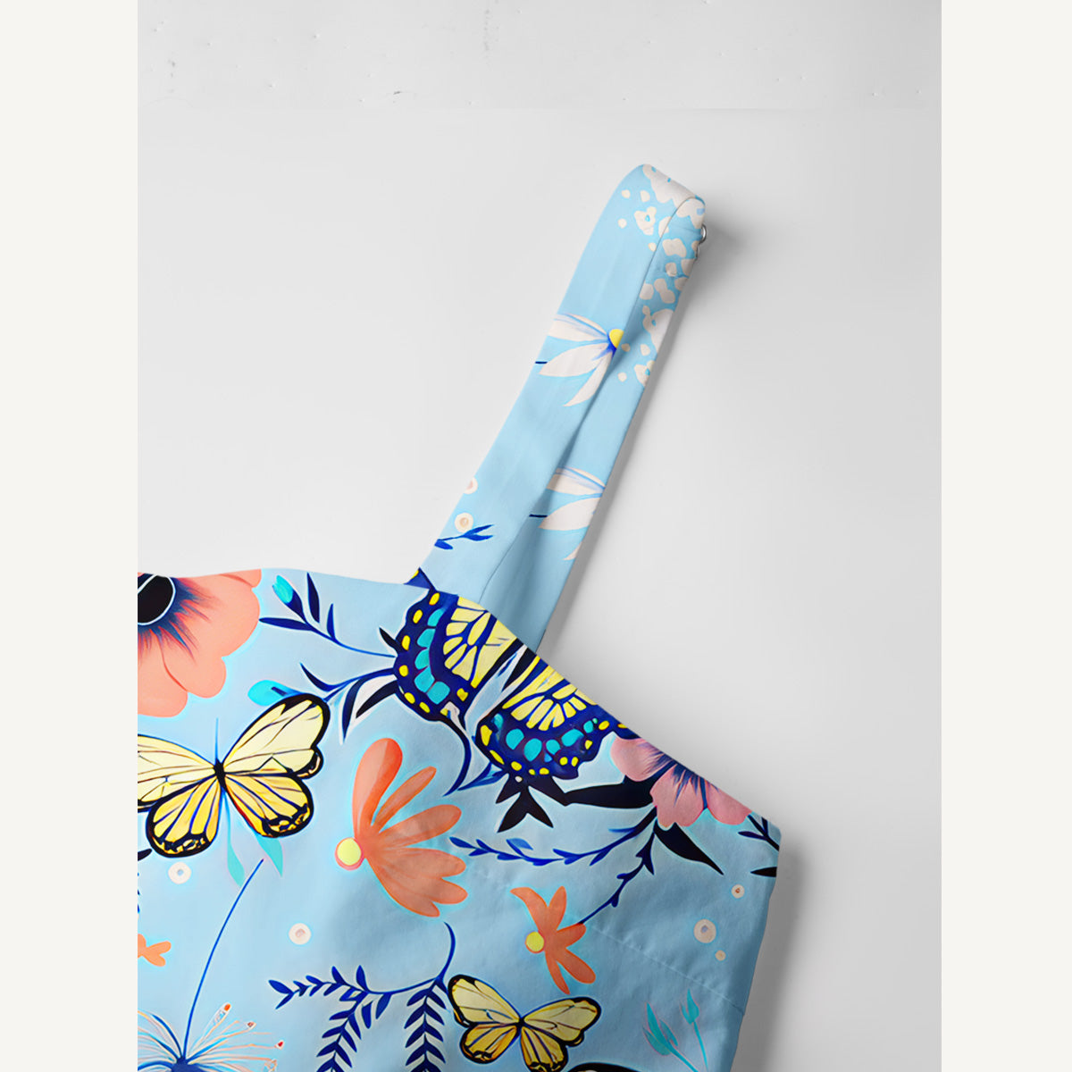 Butterfly Blossom Print Cotton Wide Straps Maxi Dress With Pockets
