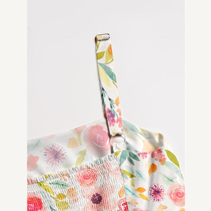 Pastel Watercolor Garden Floral Pattern Print Wide Straps Maxi Dress With Pockets
