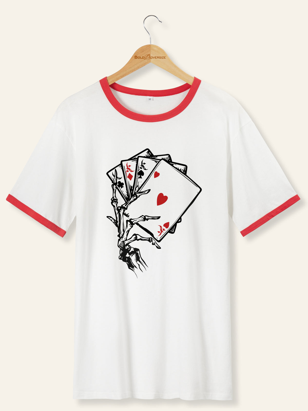 Vintage Skull Hand & Poker Card Ringer Tee