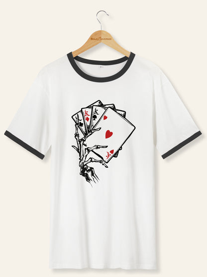 Vintage Skull Hand & Poker Card Ringer Tee