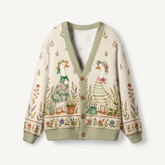 Country Garden Goose Ladies Print Ugly Cardigan Sweaters