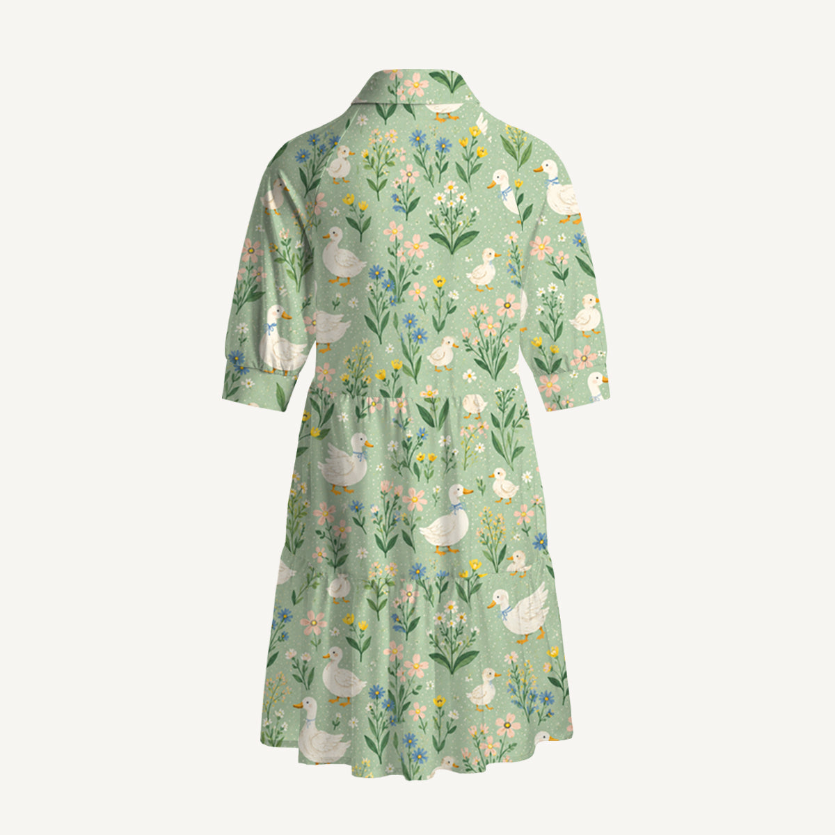 V Neck Collared Country Duck & Bloom Mini Dress For Women With Pockets