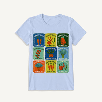 Vintage Veggie Market Print Crew Neck Cotton Tee