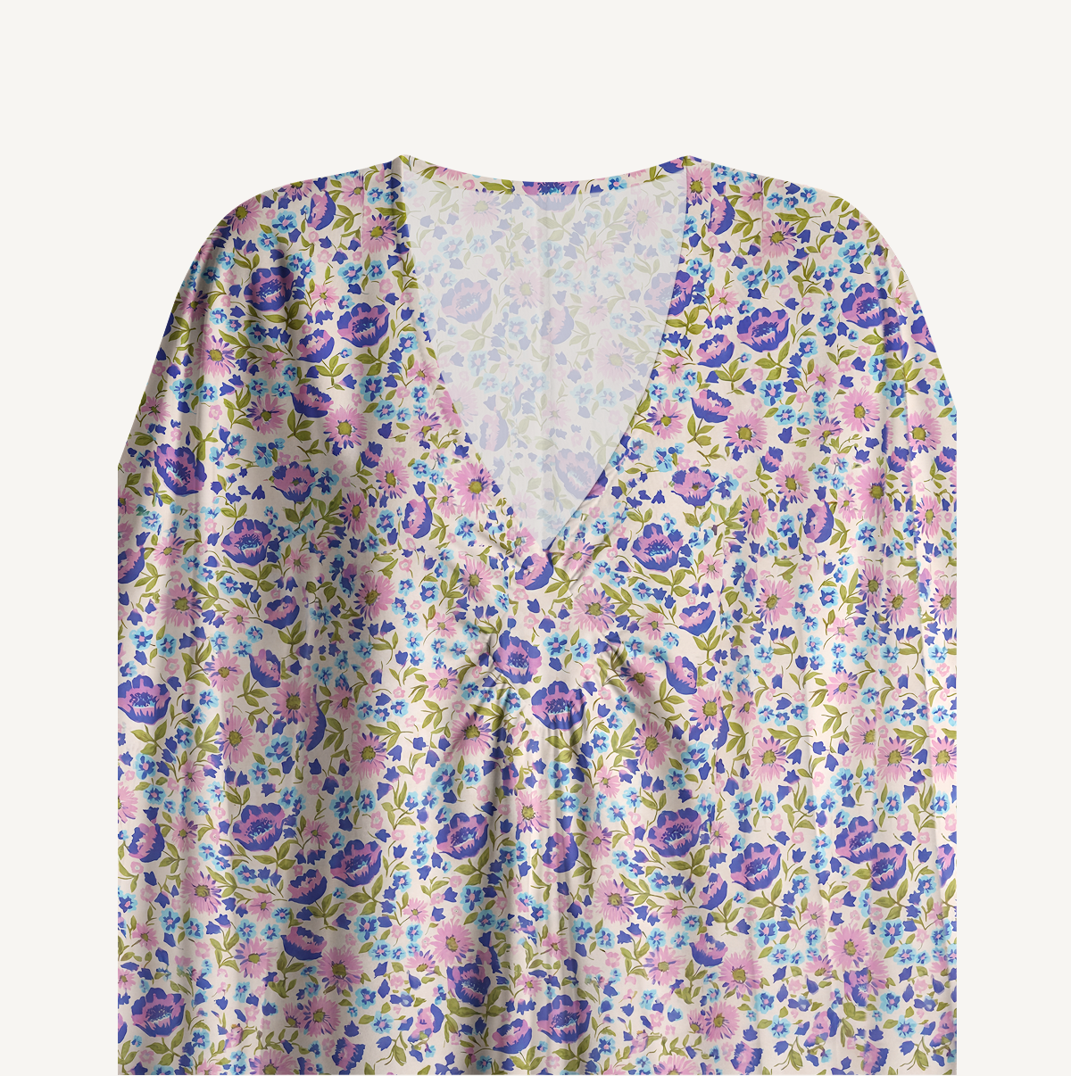 V‑Neck Lavender Bloom Kimono Sleeve Kaftan Dress