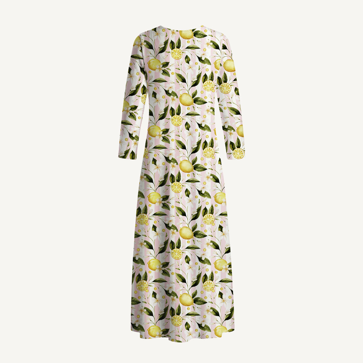 Lemon Grove Sunshine Print Soft-Touch Stretch Knit Long Sleeve Maxi Dress with Pockets