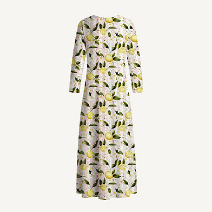 Lemon Grove Sunshine Print Soft-Touch Stretch Knit Long Sleeve Maxi Dress with Pockets