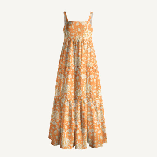 Classic Coral Botanical Print Wide Straps Maxi Dress With Pockets
