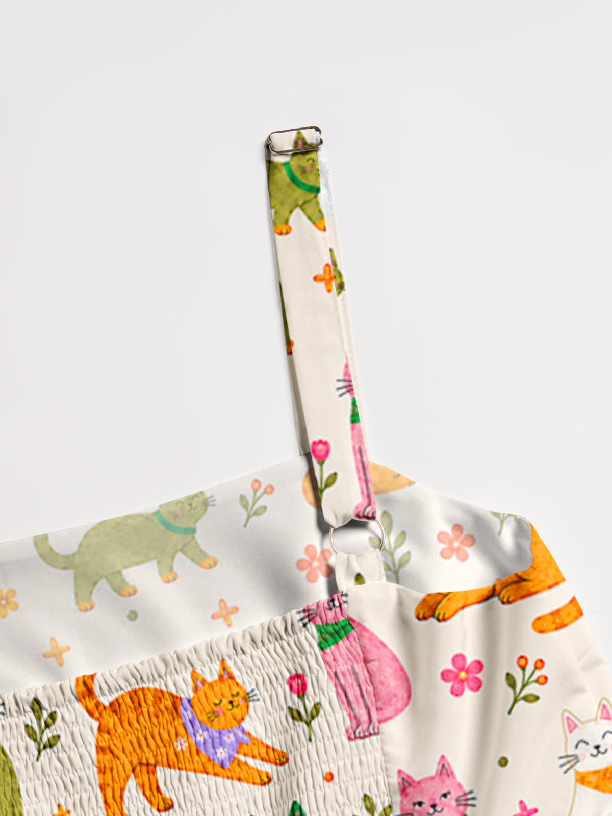Whimsical Cat & Garden Blooms Print Wide Straps Maxi Dress With Pockets