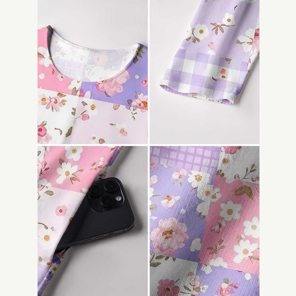 Sweet Cottage Patchwork Print Soft-Touch Stretch Knit Long Sleeve Maxi Dress with Pockets