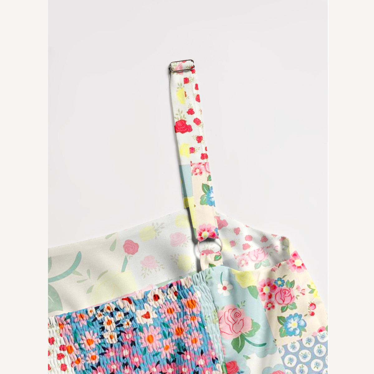Spring Blossom Patchwork Print Wide Straps Maxi Dress With Pockets