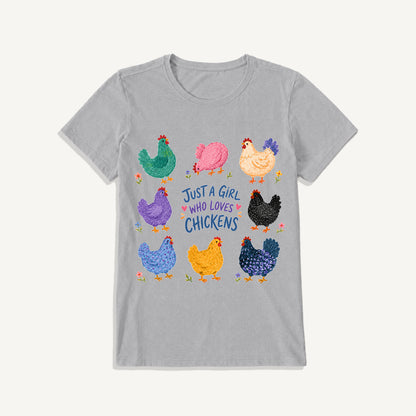 Colorful Chicken Garden Print Crew Neck Cotton Tee