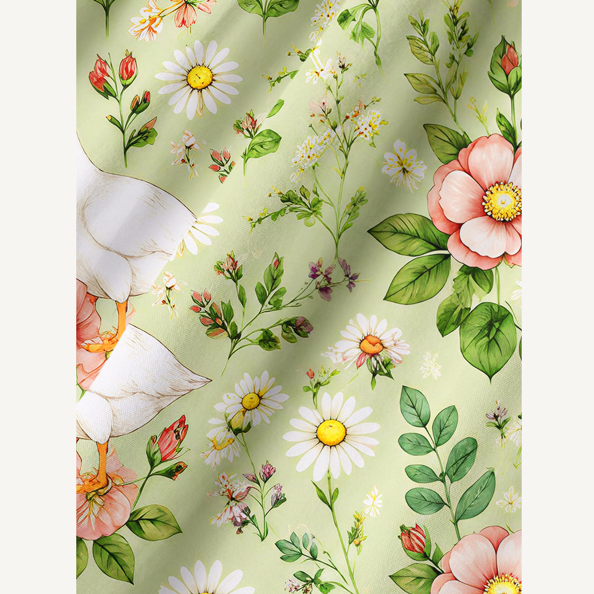 Pastoral Goose Garden Print Cotton Wide Straps Maxi Dress With Pockets