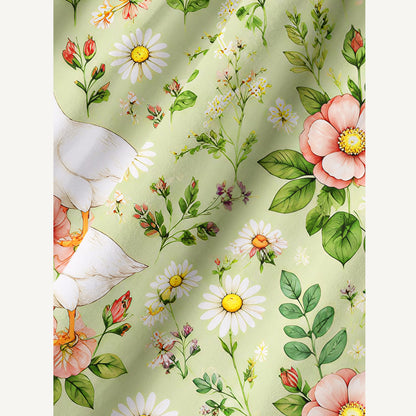 Pastoral Goose Garden Print Cotton Wide Straps Maxi Dress With Pockets