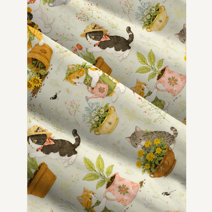 Whimsical Garden Cats Print Wide Straps Maxi Dress With Pockets
