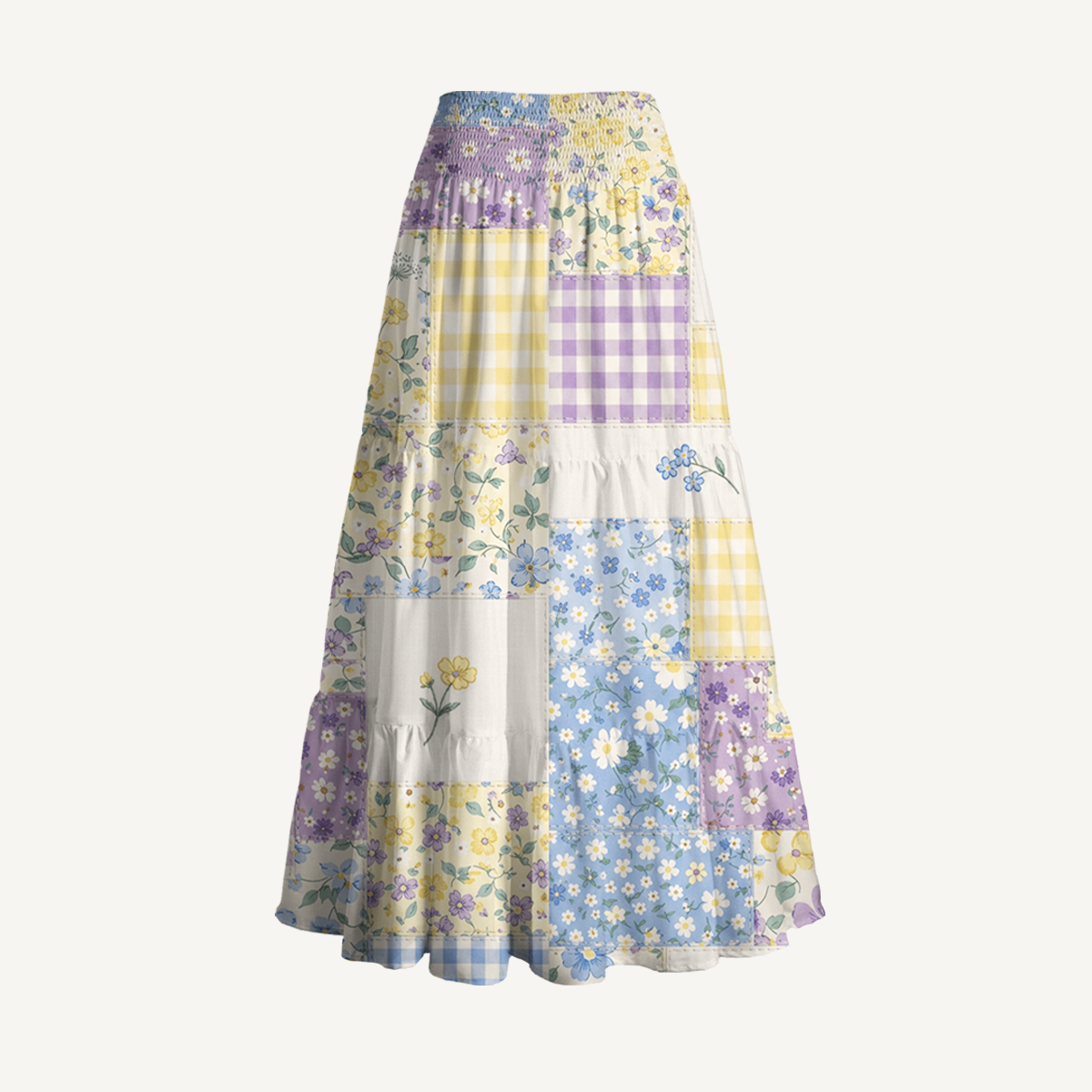 Floral Meadow Patchwork Print Convertible Maxi Skirt & Strapless Dress